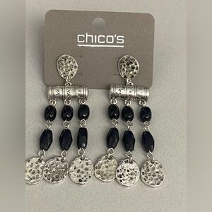 NWT Chico’s black bead and silver earrings